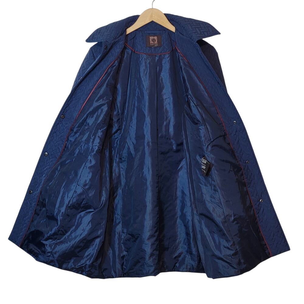 Anne Klein Blue Quilted A-Line Mid Length Snap Front Coat Size L/XL Chic - Picture 11 of 16